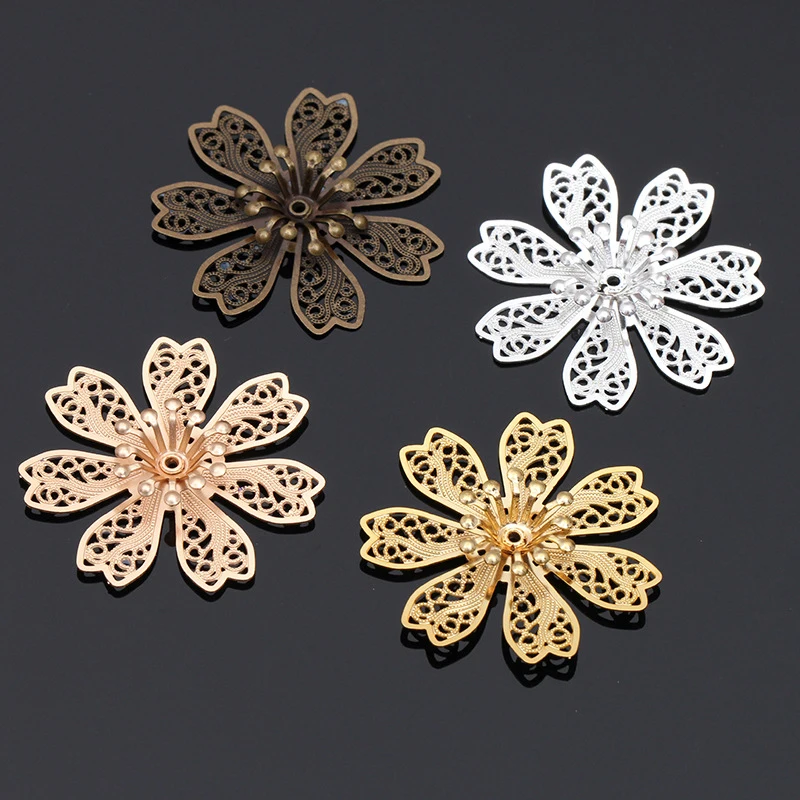 10pcs 28mm Metal Flower Beads Cap Silver Gold Color Filigree Flower Base Bead Cap Charms for Jewelry Making Craft Components DIY