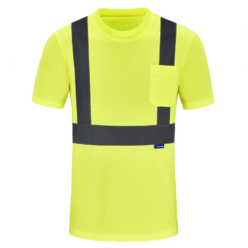 AYKRM Reflective T-shirt High Visibility Short Sleeve Fluorescent Workwear Safety Work Running  Tee Top Streetwear