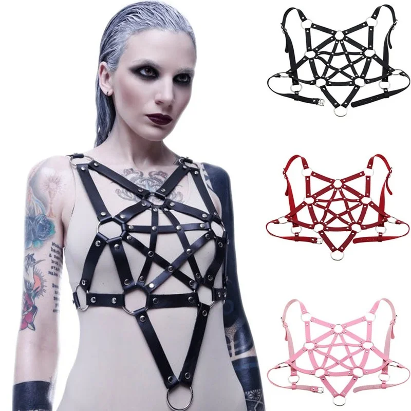 

Decopunk Sexy Leather Harness Garters Belt Stars Body Necklace Women Bondage Gothic Party Fashion Festival Outfits Jewelry