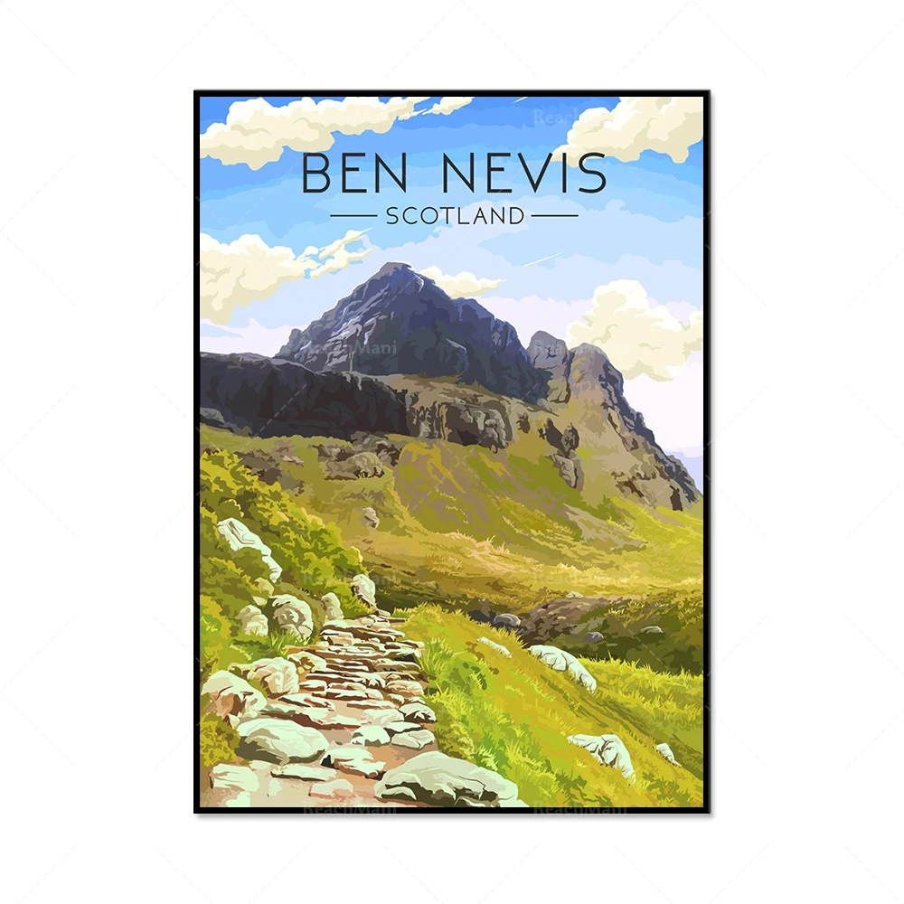 Ben Nevis prints, hiking, national park poster, mountains, climbing, outdoor, Scotland, Fort William, walking, Three Peaks Chall