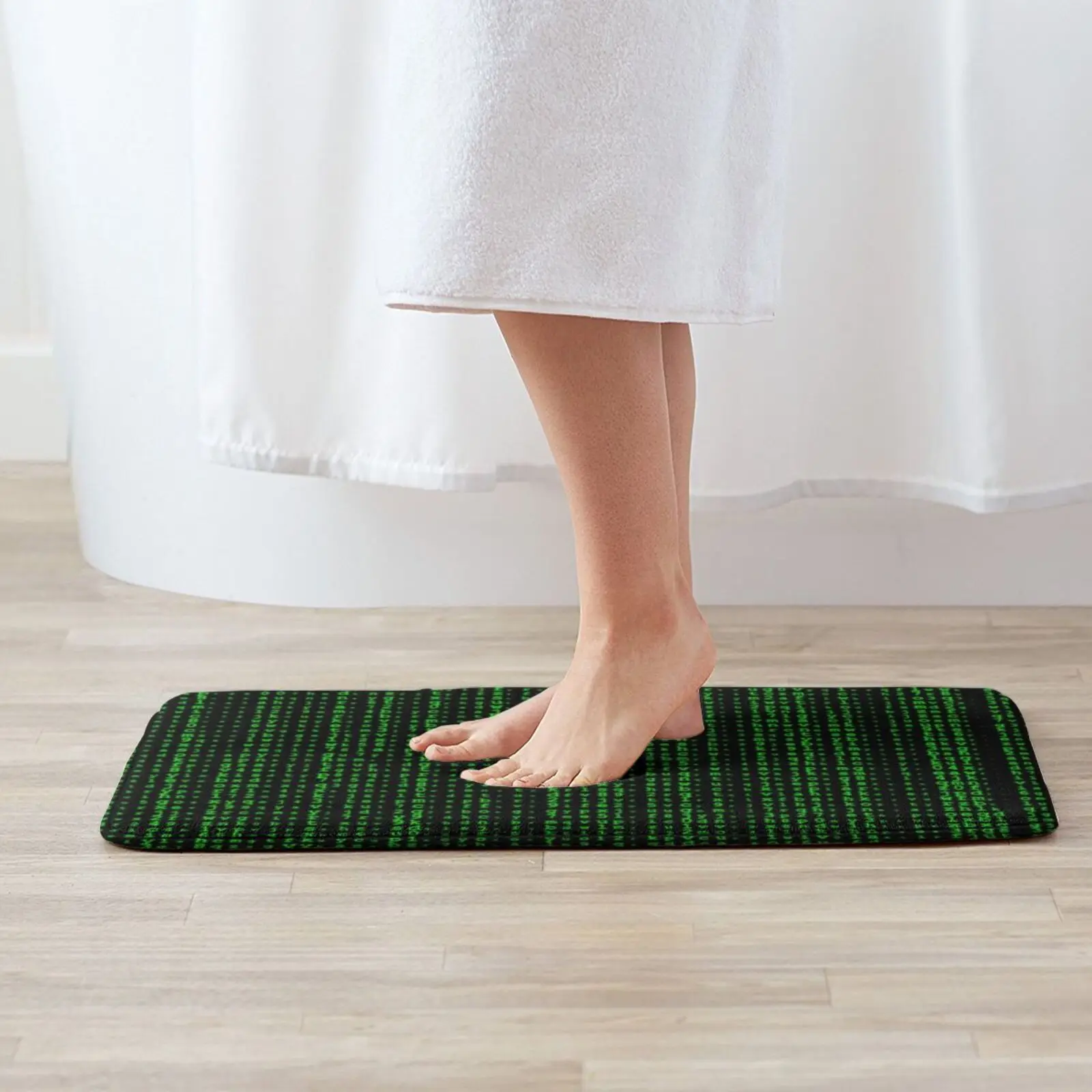 Green Coding Pattern Mat Rug Carpet Anti-Slip Floor Mats Bedroom Coding Code Green Computer Pattern Programming Geek Black