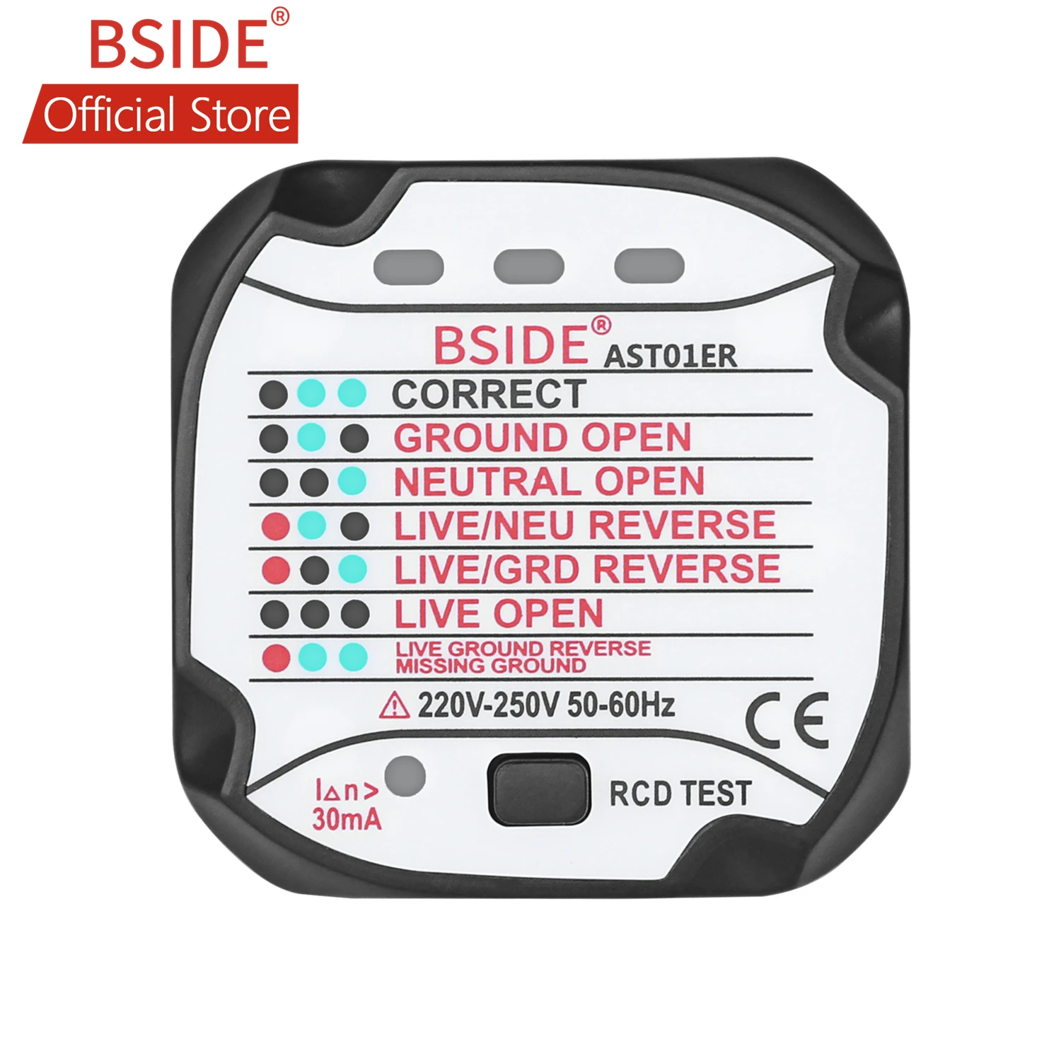 BSIDE AST01ER Socket Tester Outlet Tester EU Plug Automatic Electric Circuit Polarity Voltage Detector Wall Plug Breaker Finder