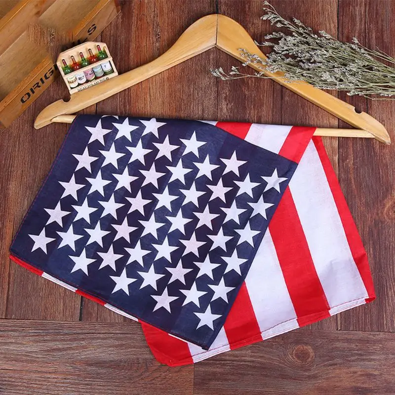 50x50CM Unisex Cotton Sport Pocket Square Scarf American Flag Stripes Star Print Headband Bandana Hip-Hop Wristband Hair Wrap