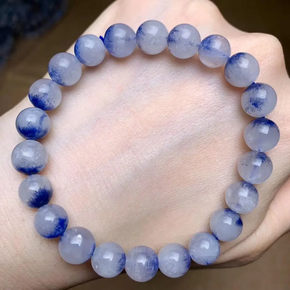 

Natural Blue Dumortierite Quartz Rutilated Bracelet Women Jewelry Gemstone Clear Round Beads Bracelet 7mm 8mm 9mm AAAAA