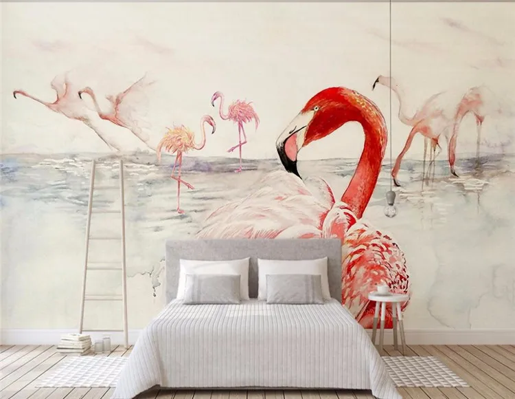 Custom wallpaper murals Nordic simplicity hand-painted flamingo TV background wall home decoration mural 3d wallpaper