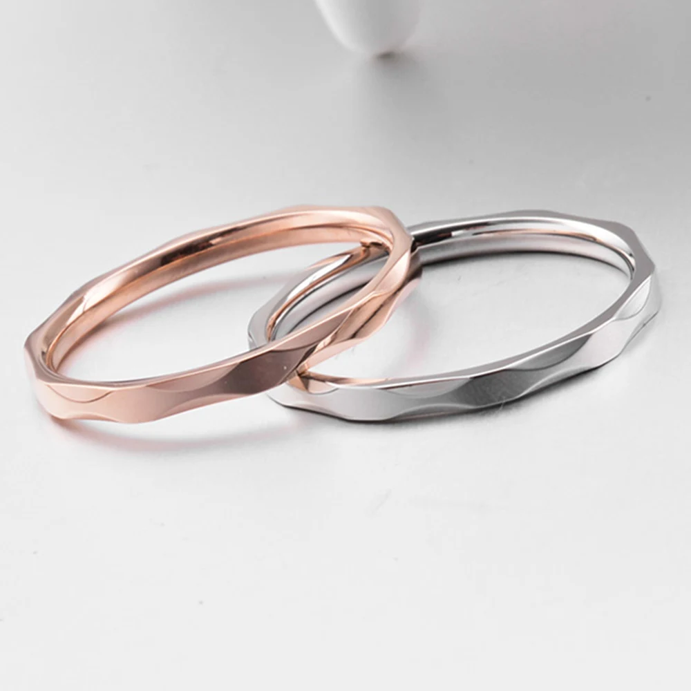 JHSL 2 mm Small Thin Stainless Steel Women Wedding Rings Silver Rose Gold Color US size 4 5 6 7 8 9