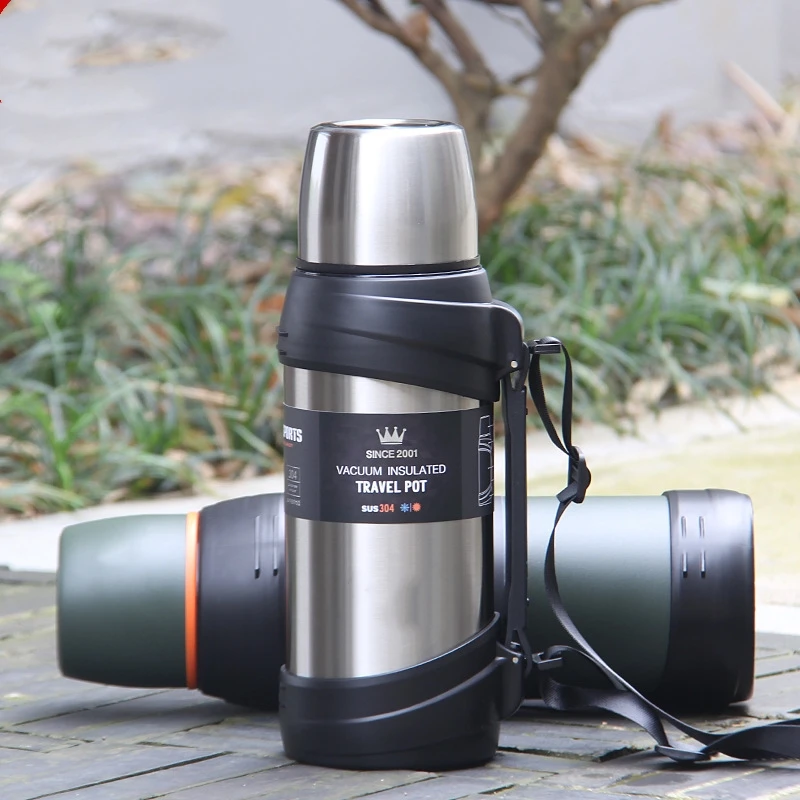 2l/2.5l Travel Thermos Flask Outdoor Stainless Steel Large Capacity Coffee Mug Cup Water Bottle Heat Cold Preservation