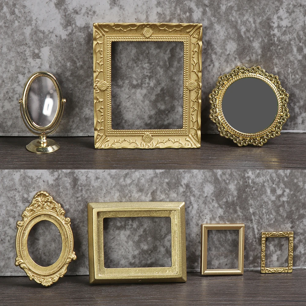 Ramki na zdjęcia w skali 1:12 lustro retro do wystroju domku dla lalek DIY ozdoba w stylu vintage meble akcesoria do domku dla lalek w stylu europejskim — zdjęcie 5