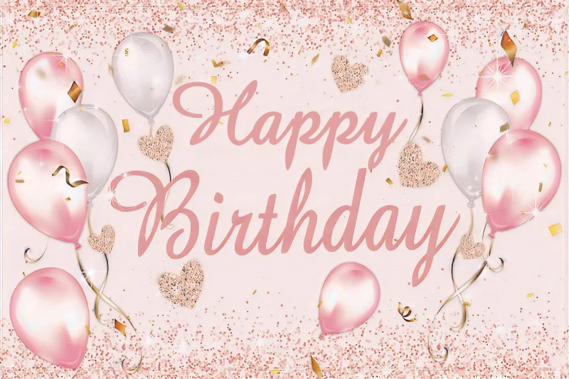 ลูกโป่งสีชมพู Happy วันเกิดการถ่ายภาพพื้นหลังเงา Glitters แบนเนอร์ที่กำหนดเองครอบครัว Photocall โปสเตอร์ฉากหลัง