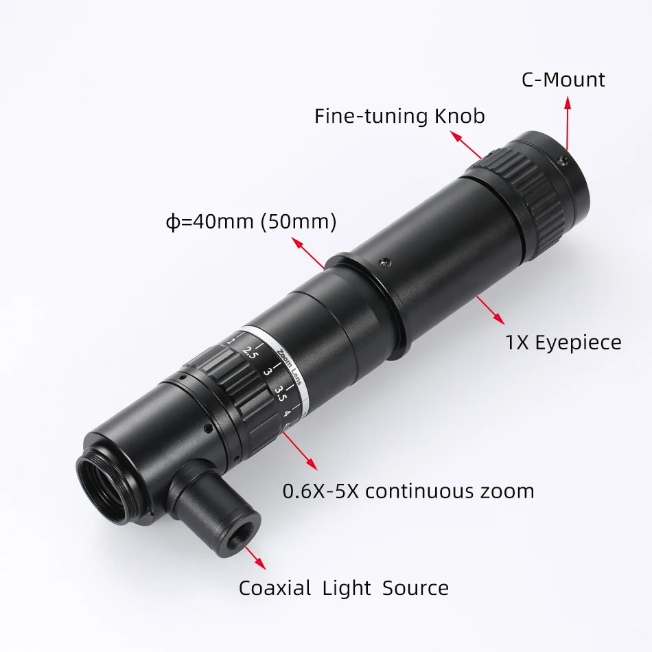 Microscope Coaxial Light C Mount Lens 500X 1000X Point Light Source 0.6X-5X High Magnification Industrial Camera Magnifier