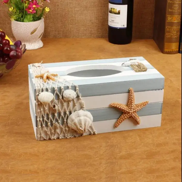 Mediterranean tissue box creative home decoration living room paper napkin box Decoration Morden handicraft wooden Ornaments