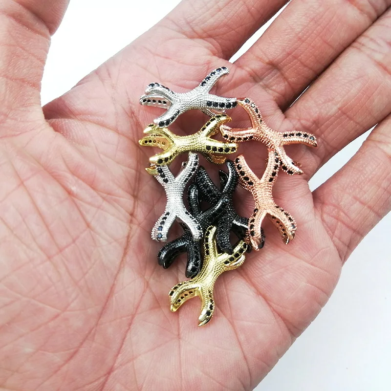YHBZRET Black zircon Double Claws Pendant Copper Spacer beads Pave CZ Charms Loose beads Jewelry making bracelets DIY Findings