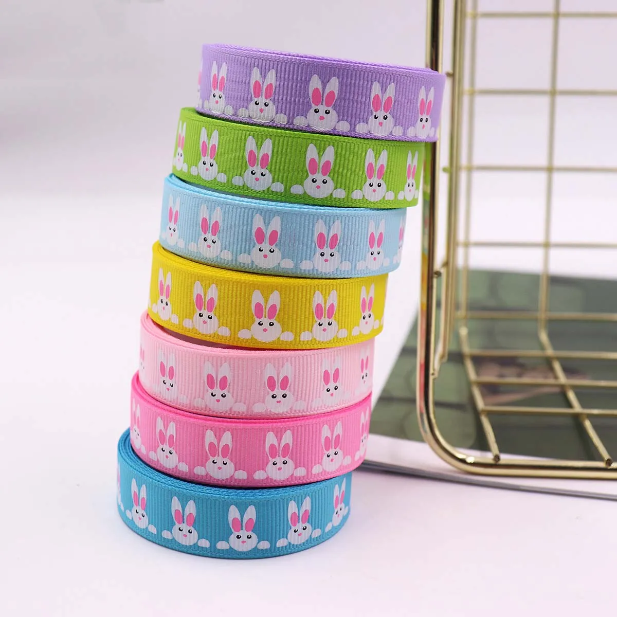 16mm 5Yard Easter Rabbit Ribbon Thread Gifts Box Packaging Festival Party Handmade Braid Bowknot Hair Accessory Cake Decoration