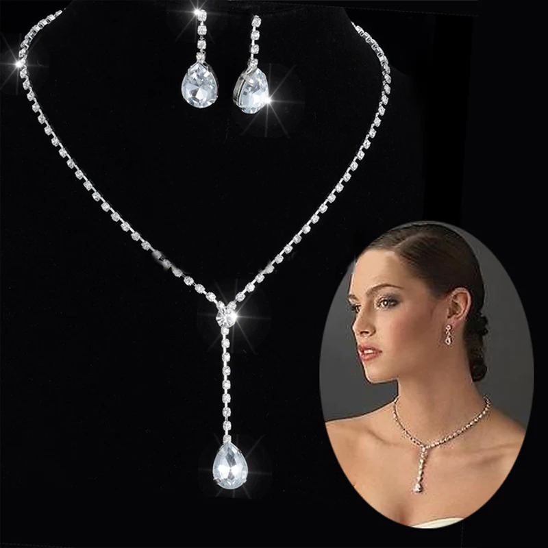 Women\'s Silver Color Fashion Wedding Jewelry Luxury Crystal Pearl Necklace/Bracelet/Ring/Earrings Ladies Jewelry Sets for Bridal