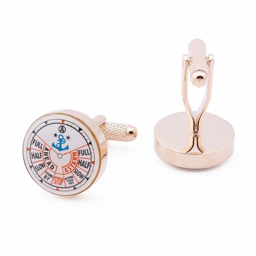 HAWSON Novel Compass Cufflinks for Men Rhodium/Rose Gold Tone Enamel French Shirt Cuff Button Fashion Wedding Jewelry with Box
