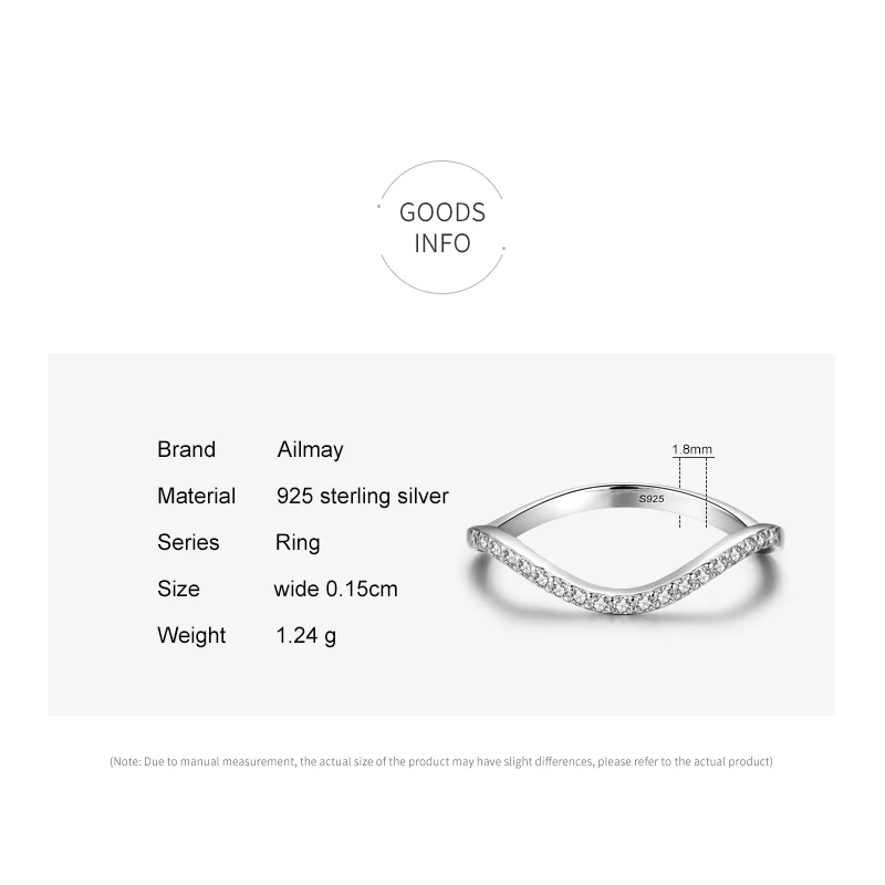 Ailmay Fashion Wave Ring Genuine 925 Sterling Silver Geometri Stackable Clear CZ Rings For Women Girls Party Akcesoria Biżuteria — zdjęcie 6