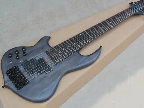 왼손잡이 매트 블랙 일렉트릭 베이스 기타, 24 프렛, 로즈우드 프렛보드, 넥 스루 바디, 8 현