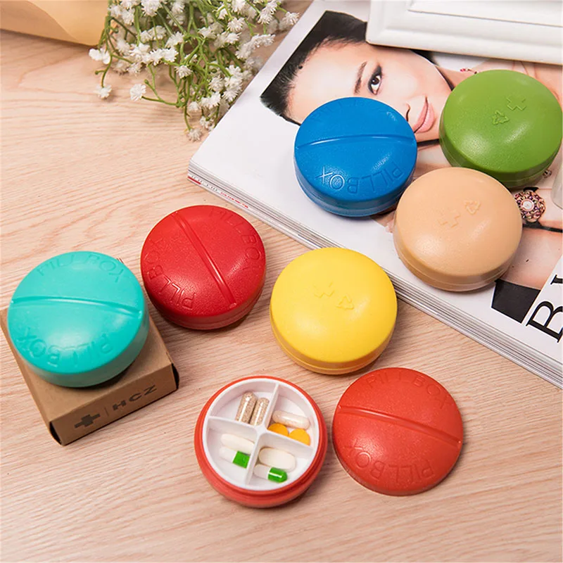 Mini 4 Slot Healthy Care Pill Box Medicine Drugs Tablet Holder Sort Storage Case Round Storage Box Organizer Pill Container