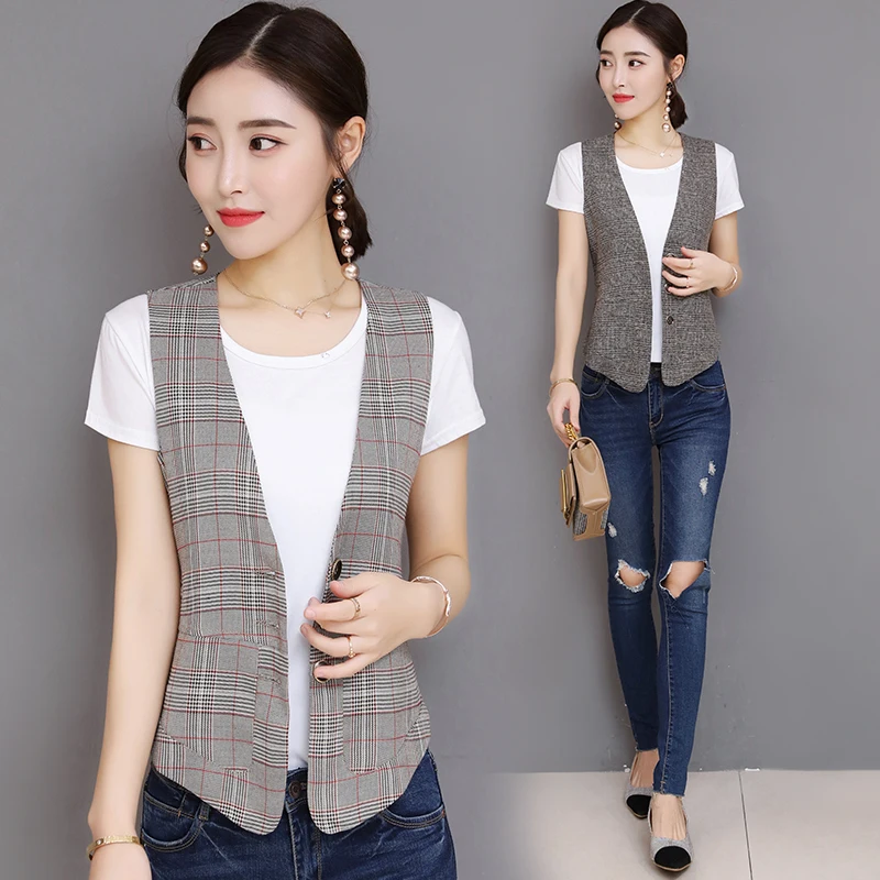 Woman Jacket Vest Kelayila Plaid Women Short Spring Summer Small Coat Sleeveless Vest Chaleco Mujer