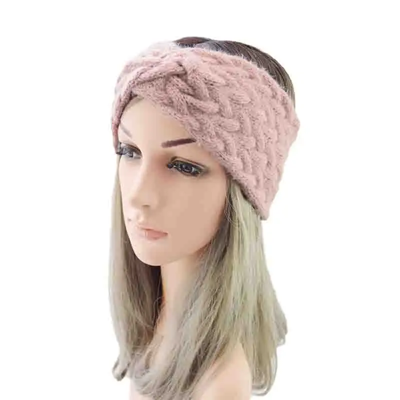 Women Twist Cross Wool Knitting Wide Hairband Autumn Winter Plush Ear Warmer Crochet Headwrap Knitted Headband Hair Accessories