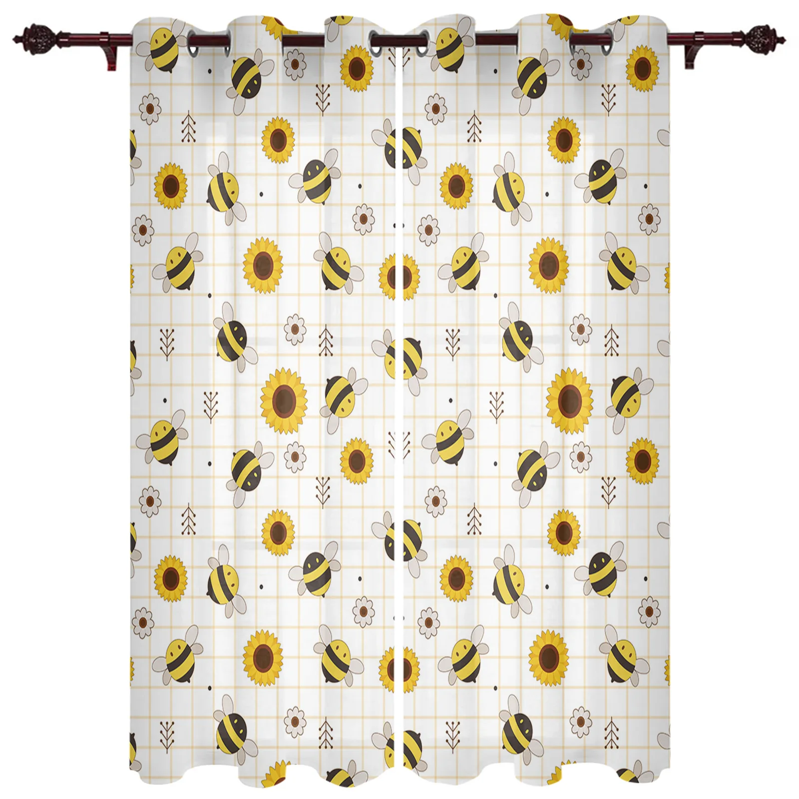 Cartoon Bee Sunflower Large Curtains For Living Room Window Curtain Bedroom Kitchen Balcony Gazebo Curtain Room Divider