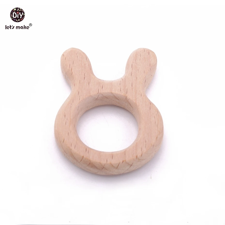 Let's Make-anillo mordedor de madera para bebé, juguete Personal de conejito mordedor, mordedor de madera, encantos ecológicos grabados, 50 piezas