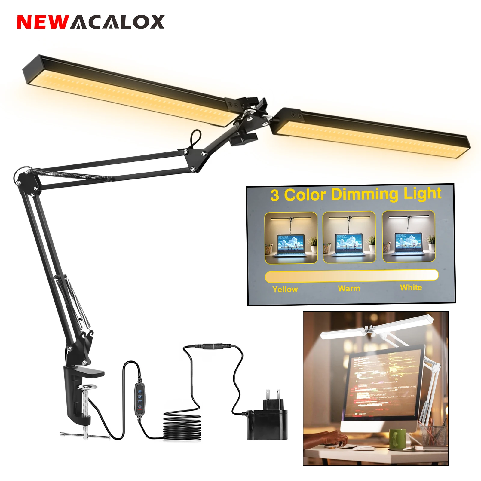 

NEWACALOX 12V 24W Desk Lamp with 160Pcs LED Lights Screen Hanging Light Night Lamps for Study/Home/Office Lighting Tools