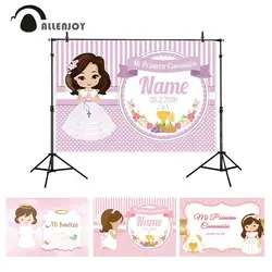 Allenjoy Princess Backdrop Curtain First Communion decoration Pink Girl Rice Holy grail Banner God Bless background photocall