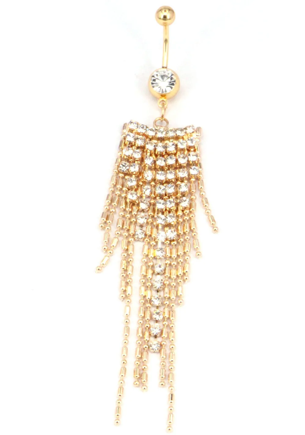 Fashion Golden-color Navel Button Ring With Shiny Gems String Charm Belly Nailing Body Piercing Jewelry