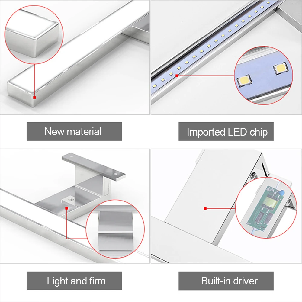 Luz Led moderna para espejo de baño, lámpara de pared Industrial montada en la pared, AC90-260V, resistente al agua, de acero inoxidable, 5W y 8W