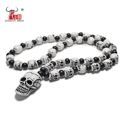 FX802 Hot Imitation bone necklace non-mainstream man sautoir skull beaded necklace Europe United States hip hop pendant necklace