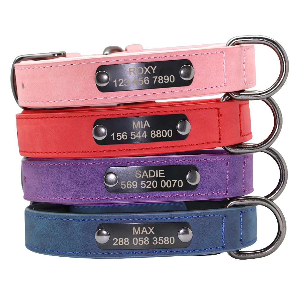 PU Leather Custom Dog Collar Personalized Puppy Collar Free Engraved Pet Collars for Small Medium Large Dogs Pitbull Chihuahua