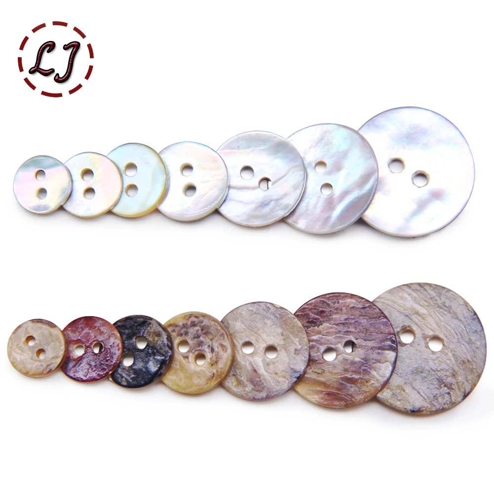 New 30pcs/lot Natural Shell Sewing Buttons Color Mother of Pearl MOP Round Shell 2 Hole Button garment Sewing Accessories DIY