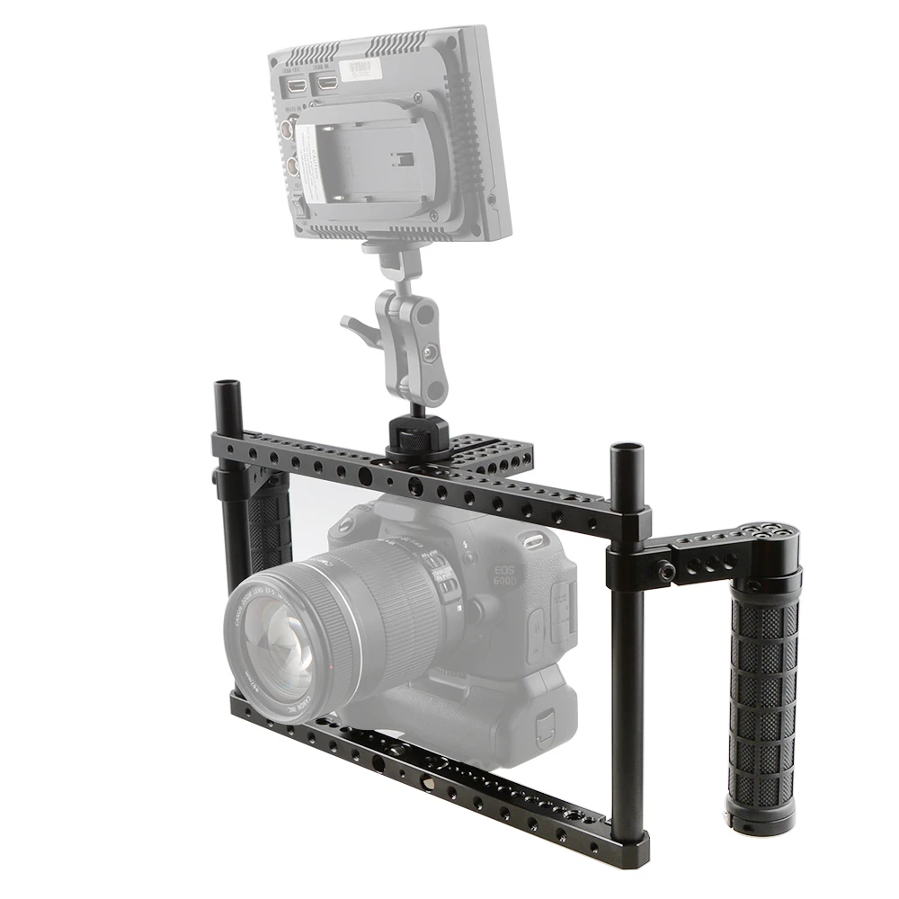 HDRIG Volle-rahmen Kamera Käfig Mit Gummi Griffe Grundplatte Top Platte Für große DSLR Für Panasonic GH5 / GH4 / GH3