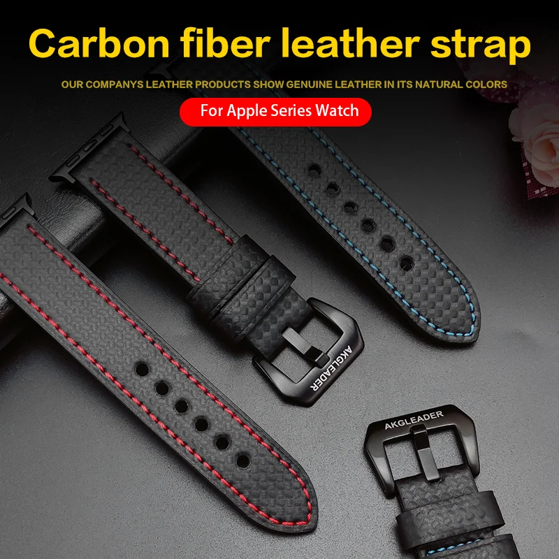 

Fashion Luxury Leather carbon fiber Strap for Apple Watch Series 7 6 5 4 3 2 SE buckle Watchband for iWatch 45 41 40 44 MM Band