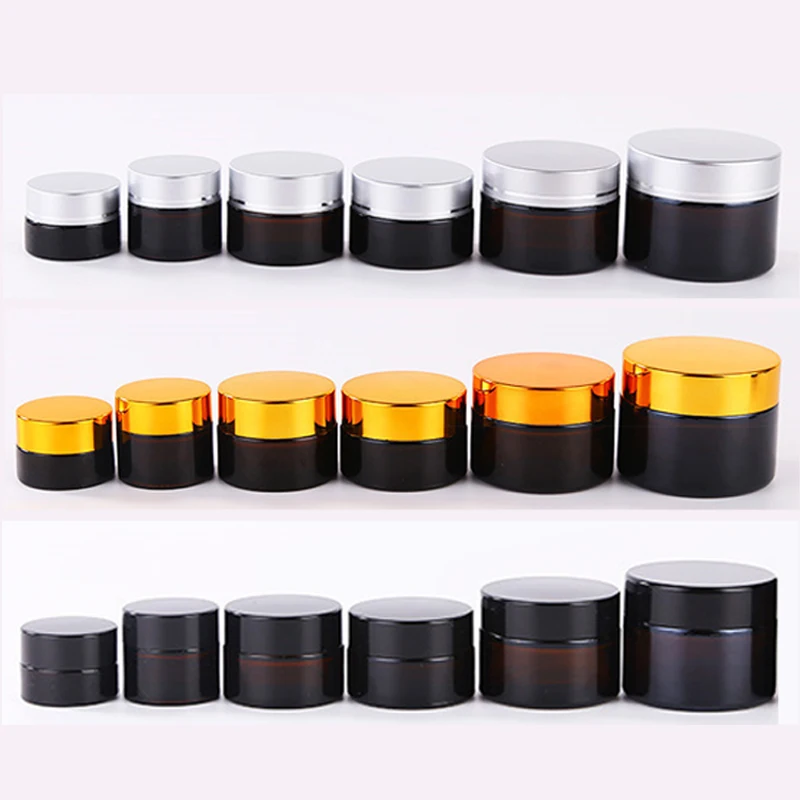 20pcs 5g 10g 20g 30g 50g Empty Amber Glass Jars Containers Cosmetic Cream Lotion Powder Bottles Pots Travel Container Gel Box