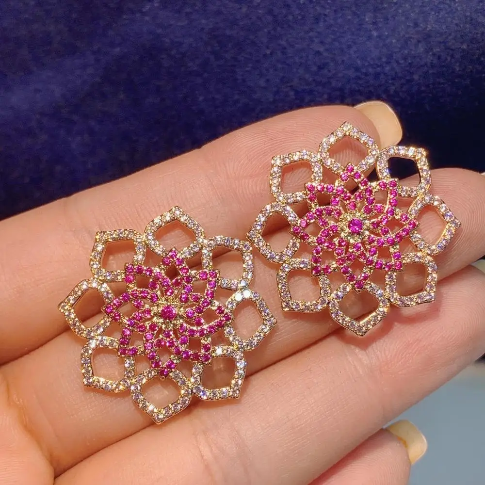 

HIBRIDE Elegant Flower Design Champaign Color CZ Stone Stud Earrings For Women Party Jewelry Brincos E-710