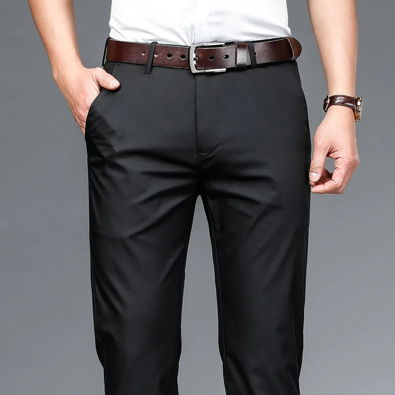 Summer Men\'s Business Casual Pants Bamboo fiber Fabric Straight High Quality Trousers Men Bussiness For Office stretch pants