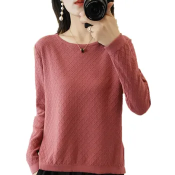 Krawiec owca dzianina bawełniana sweter damski o-neck z długimi rękawami dzianinowy sweter z podwójnym rękawem ażurowy sweter