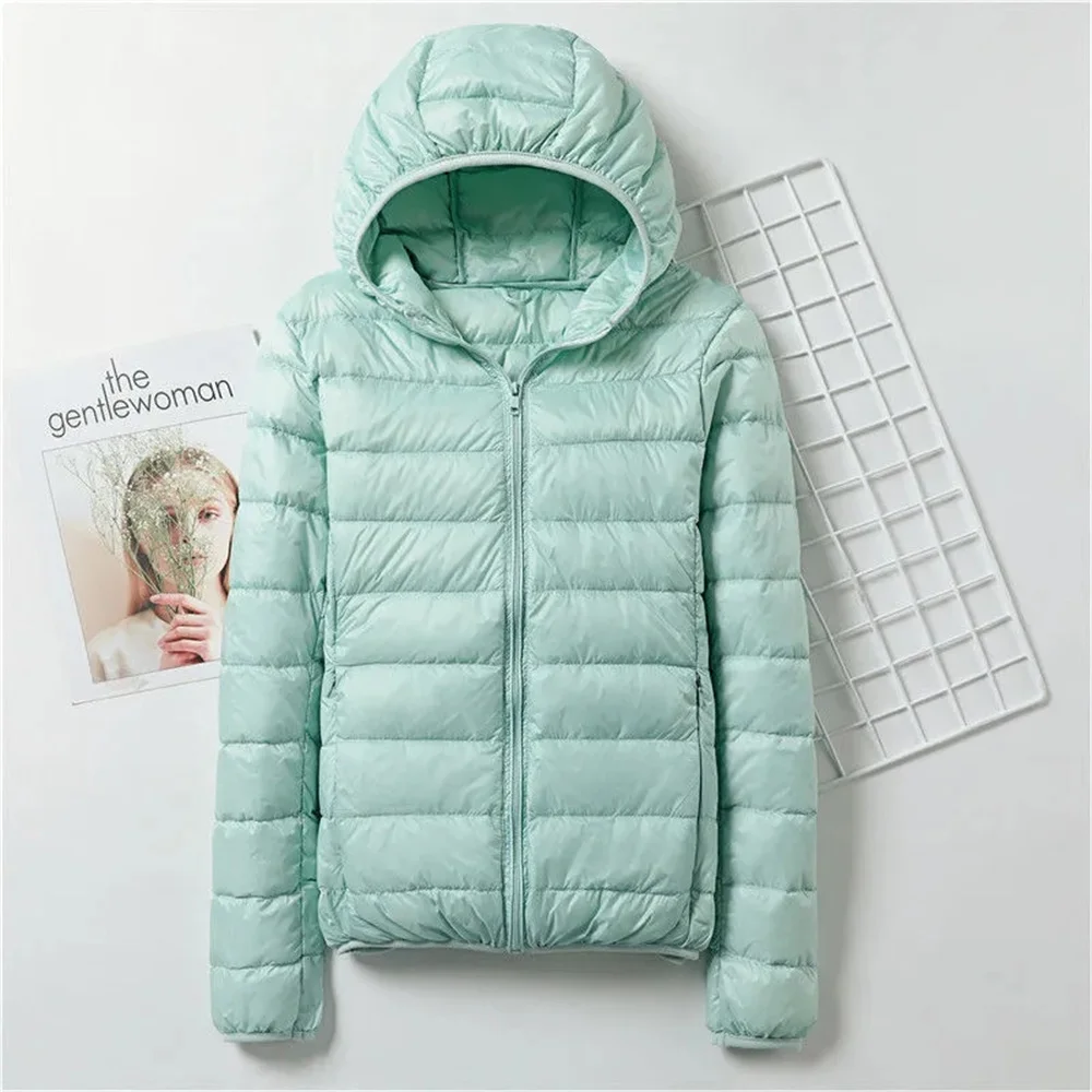 Plus Size 8xl 14 Solid Color Basic Hoodie Zipper Pockets Women Down Jacket Classic Simple Autumn Winter Padded Coat Outwear Top