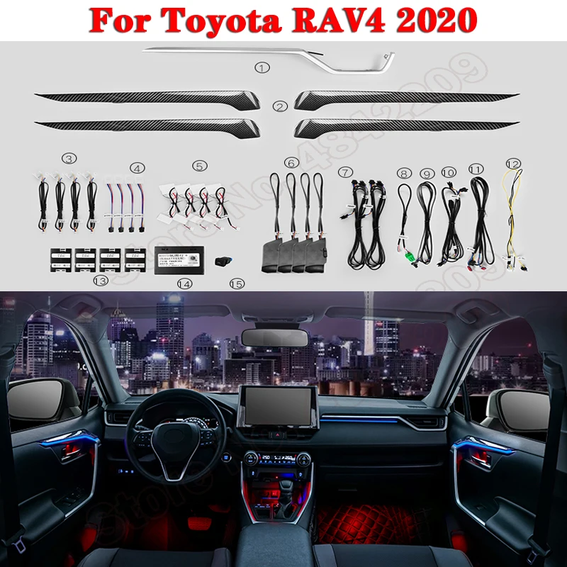 For Toyota RAV4 2020 Ambient Light Set Button And App Control Decorative LED 64 colors Atmosphere Lamp illuminated Strip