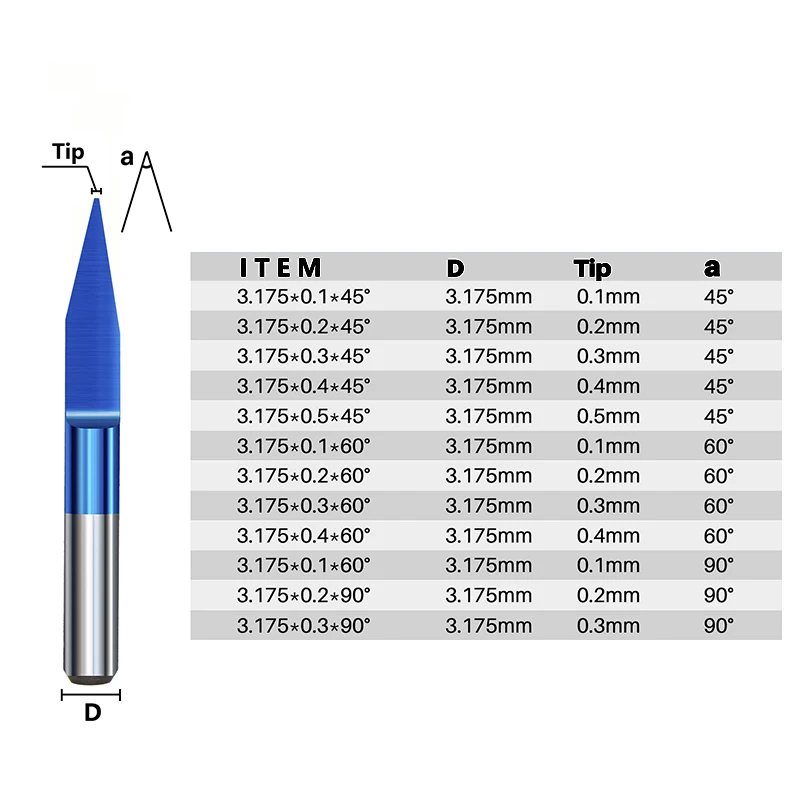 PCB Engraving Bit 10pcs 1/8 Shank V Groove Router Bit 45 60 90 Degrees 3D Milling Cutter Carbide Endmill Flat Bottom Cutter