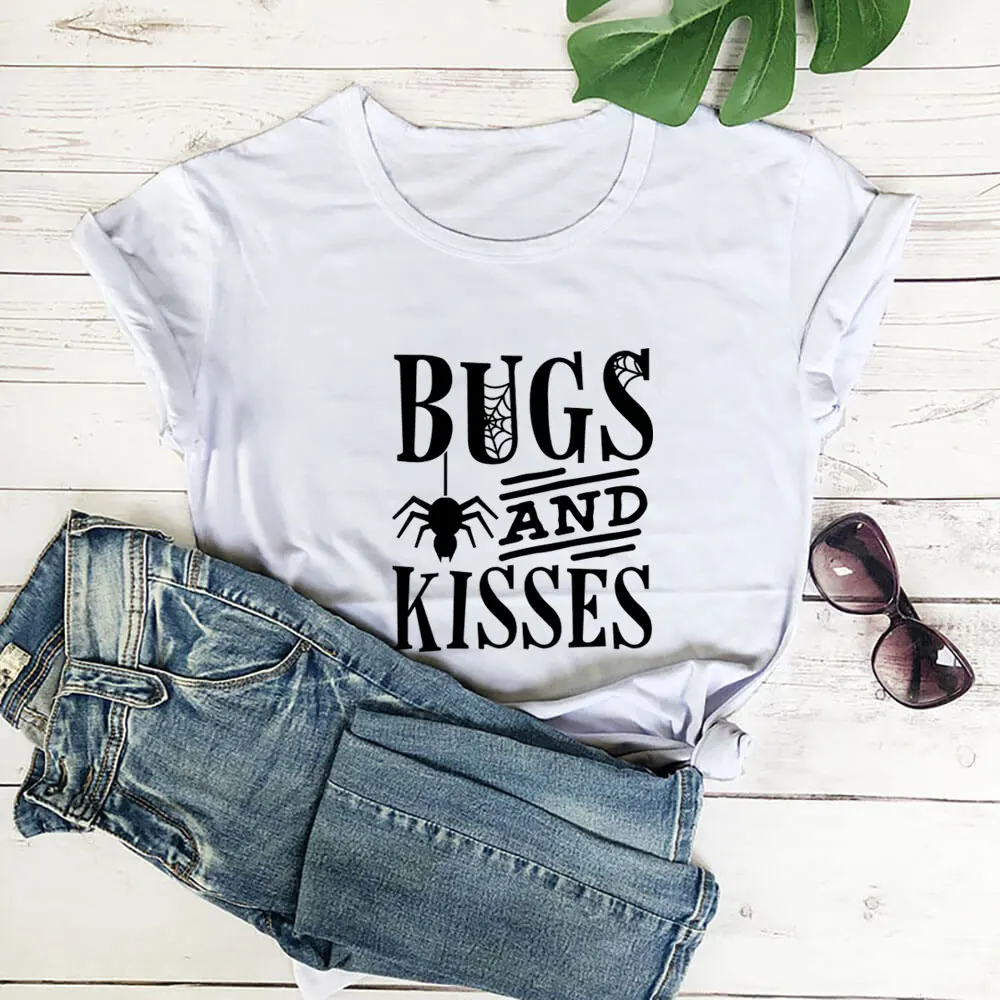 Bugs And Kisses Halloween 100%Cotton Print Women Tshirt Unisex Funny Summer Autumn Casual Short Sleeve Top Halloween Gift Tee