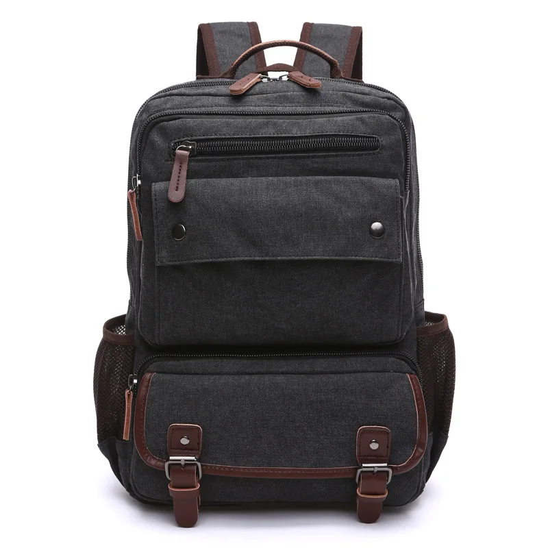 aidonger unisex vintage canvas backpack laptop backpack Waxed with Trolley Sleeve Zipper Style Vintage Canvas Bookbag - ABERDEEN