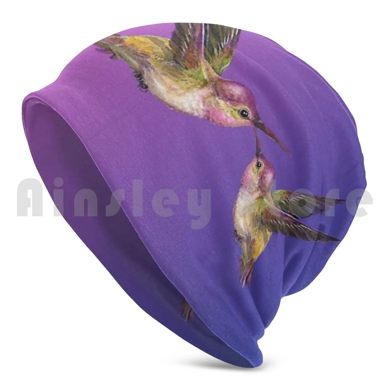 Purple Hummingbird Duo Beanies Pullover Cap Comfortable Hummingbird Bird Wildlife Nature Fly Garden Hummingbird Art