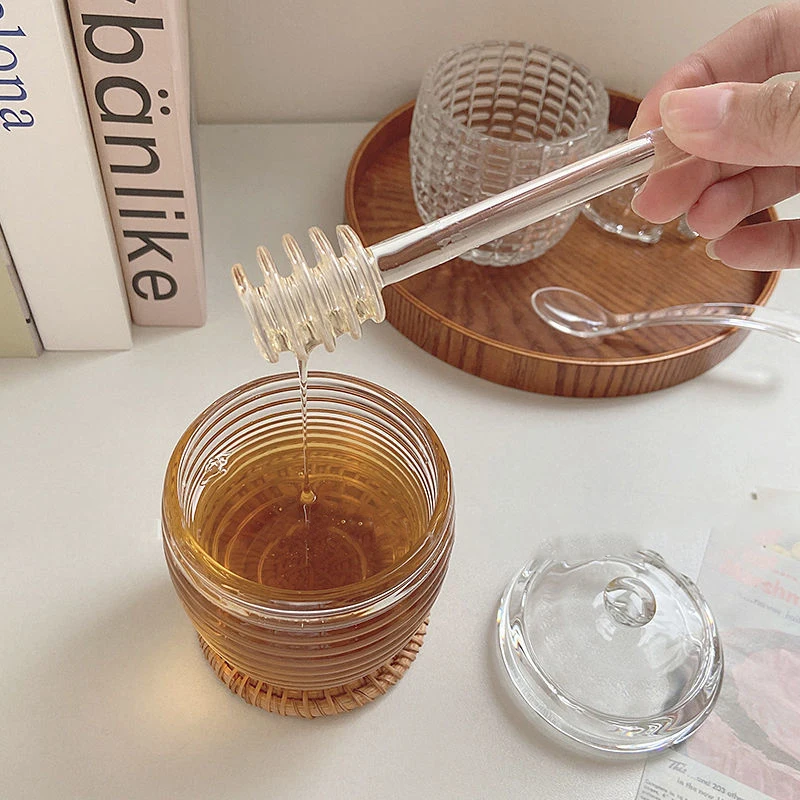 230ml Glass Honey Jar with Stirring Rod Spoon Honey Juice Jam Jar Sticks Dip Server Drizzler Dispenser Home Kitchen Tools