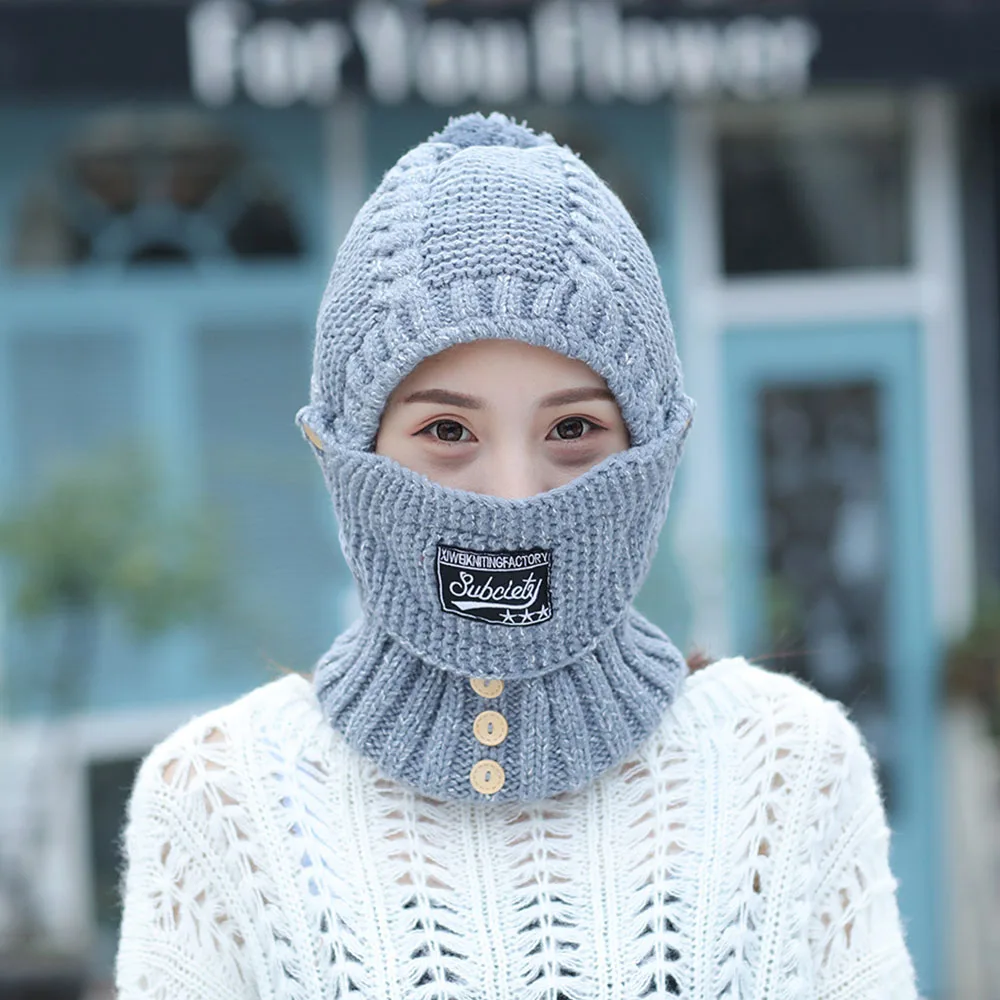 2021 Winter knitted Beanies Hats Women Thick Warm Beanie Skullies Hat Female balaclava Bonnet Beanie Caps Outdoor Riding Sets