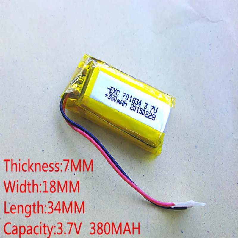 3.7V,380mAH 701834 PLIB (polymer lithium ion / Li-ion battery ) for Smart watch,GPS,mp3,mp4,cell phone,speaker