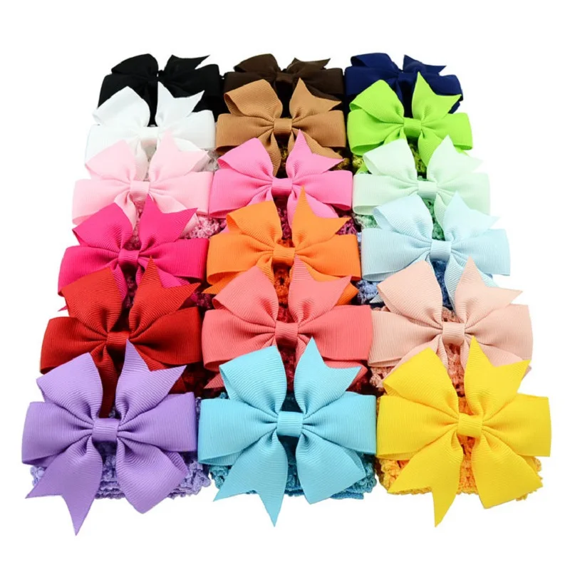 Princess Double Usage Detachable Elastic Bowknot Headbands Girls Solid Colorful Bow Hair Clips Kids Hairpins Hair Accessories