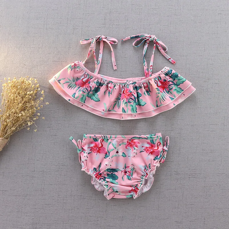 2020 Fashion Summer Swim Suit Vintage Pastoral Floral Child Swimwear Bathing Suit Kid Swimming Clothing Girl Ruffle Hawaii Suit